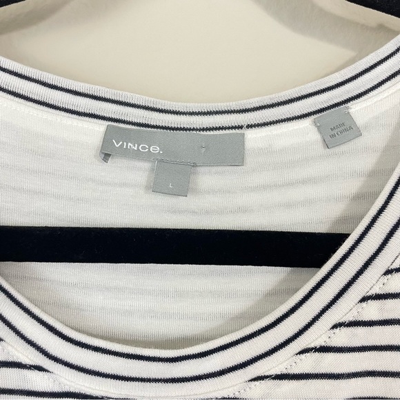 Vince White and Black Striped Side Tie Crewneck T Shirt Dress Size Large - Picture 3 of 8